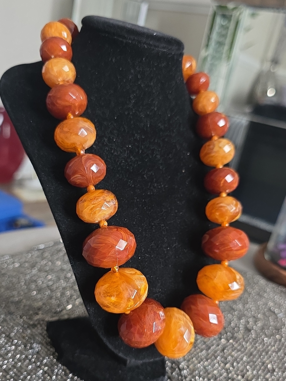 R.J. Graziano Faceted Bead Necklace in Amber and Burnt Orange